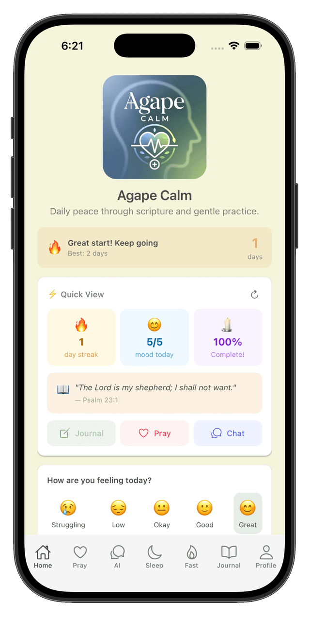 Agape Calm home screen
